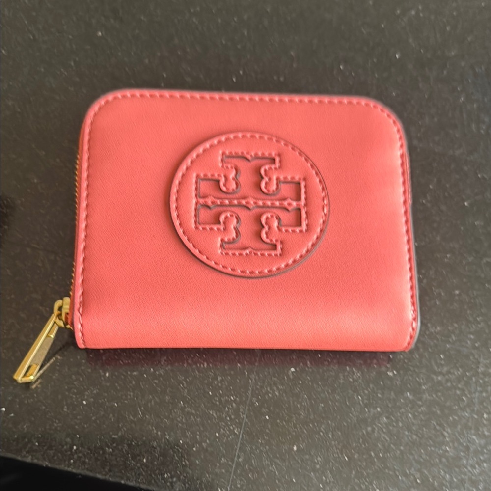 Tory Burch Red Key Card Holder Leather Zipper